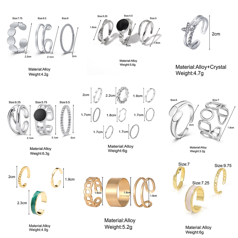 YEEZII 6pcs / Set Cincin Desain Butterfly Heart Aksen Mutiara Warna Gold Silver Untuk Wanita