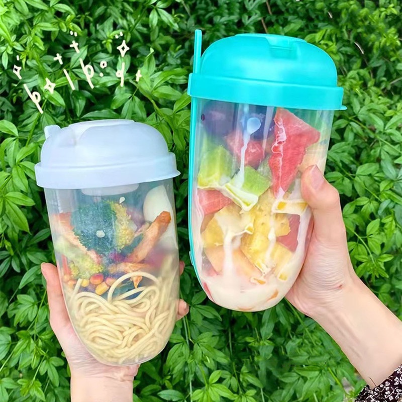 Cangkir Air Dengan Garpu Dan Penutup Ukuran 1000ml Untuk Salad / Susu / Makanan