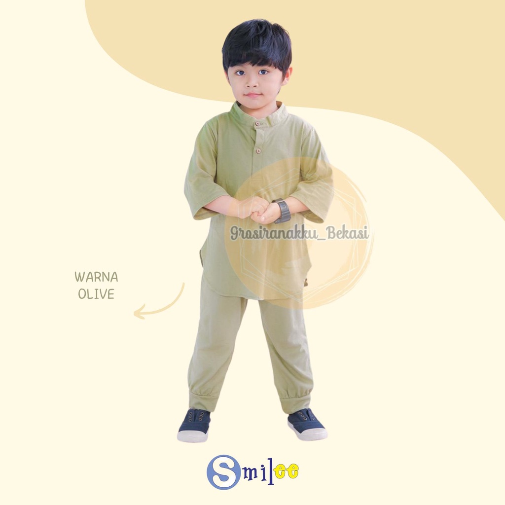 Setelan Koko Anak Kaos Wali Warna Olive 1-5Tahun