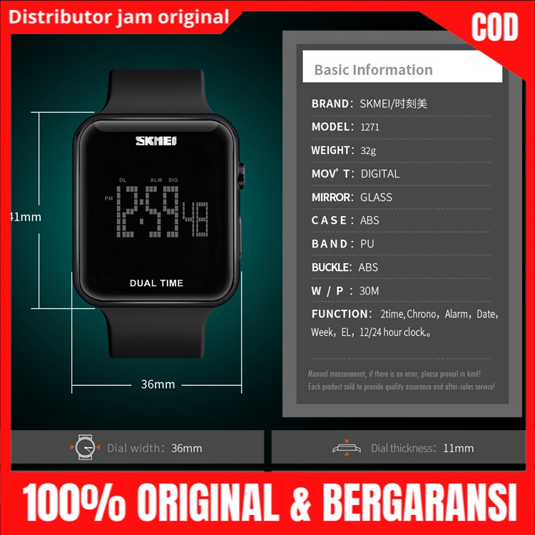 Jam Jm Tangan Tngan Wanita Perempuan Cewek Cewe Digital Anti Air Skimei Skmei Skemei Original 1271-1