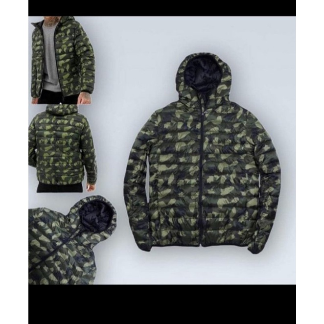 JAKET PULL AND BEAR CAMO PUFFER WINTER MUSIM DINGIN HIKING CAMPING ORI