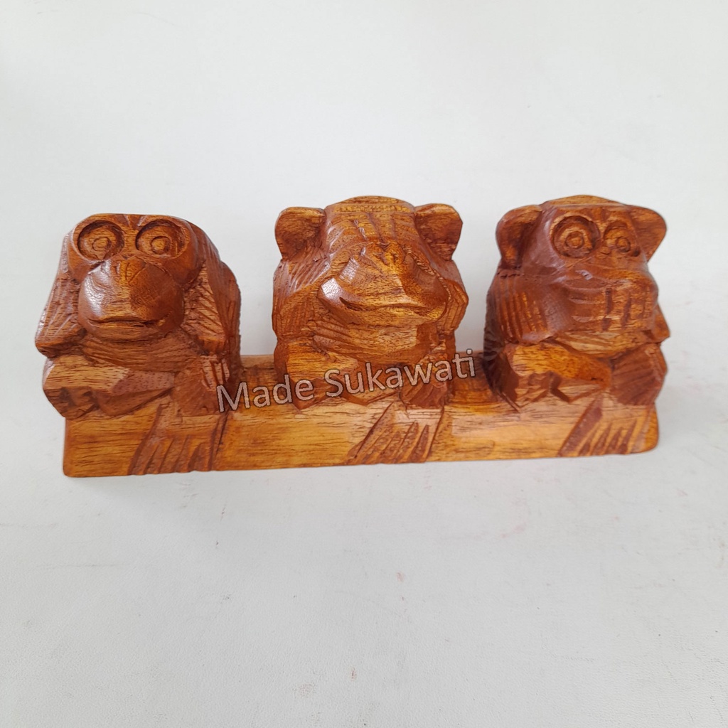 Patung Kera Monyet kayu mini jejer 20cm hiasan dekorasi handmade