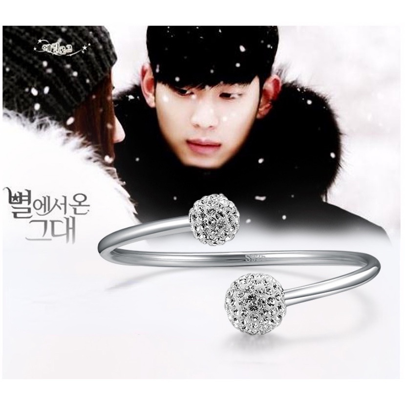 Gelang Desain Bintang Jeon Ji Hyun Bahan Stainless Steel Lapis Silver Untuk Wanita