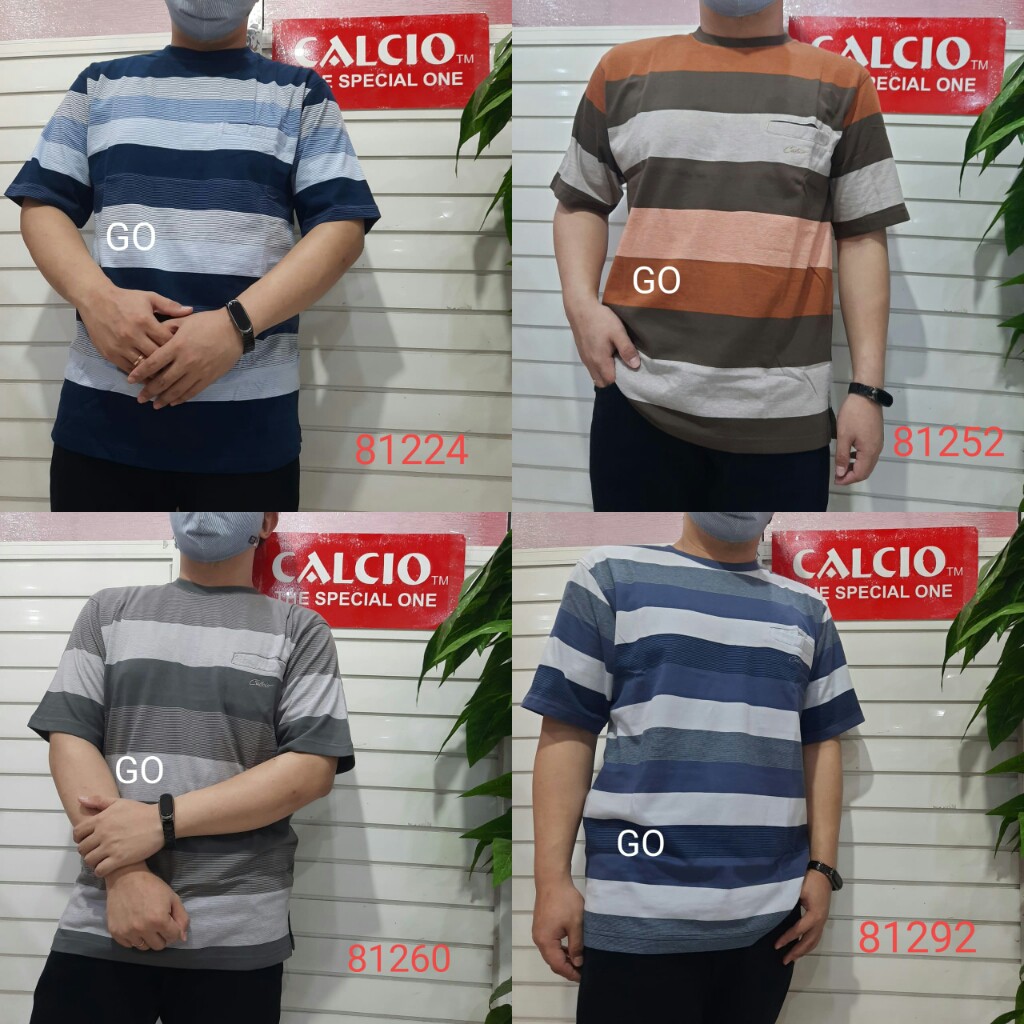 gof M CALCIO OBLONG Kaos Pria Laki-Laki Oblong Garis-Garis Lengan Pendek Saku Salur