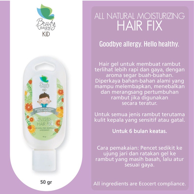 Beauty Barn Kids HAIR FIX ORGANIC / HAIR GEL ORGANIC 50gr Gel Rambut Anak