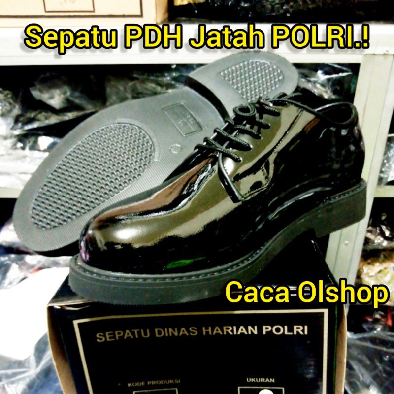 Sepatu PDH Jatah POLRI pendek Terbaru 2019 Original Kulit Asli Mengkilap Ringan TNI Satpam Security