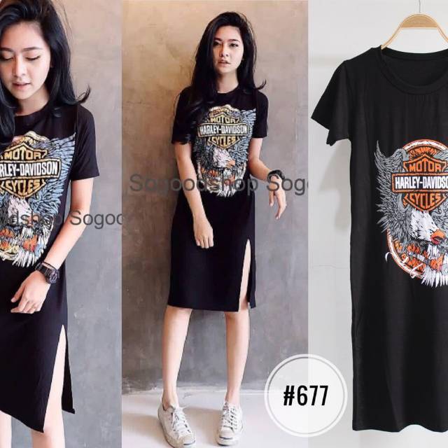 DRESS KAOS WANITA CASUAL LENGAN PENDEK BELAH SAMPING.