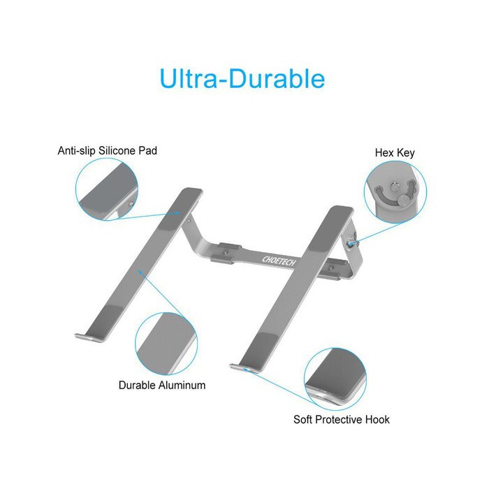 Laptop stand holder choetech aluminum foldable portable adjustable h033 - Dudukan notebook lipat