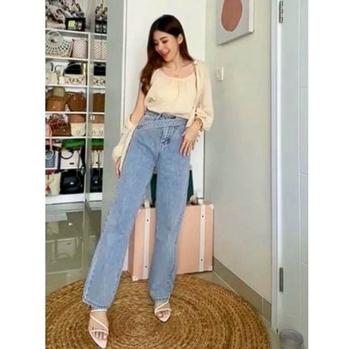 HOPYLOVY Walter Highwaist Culotte Jeans Celana Jeans Kulot Wanita High Waist Jeans Boyfriend Floella