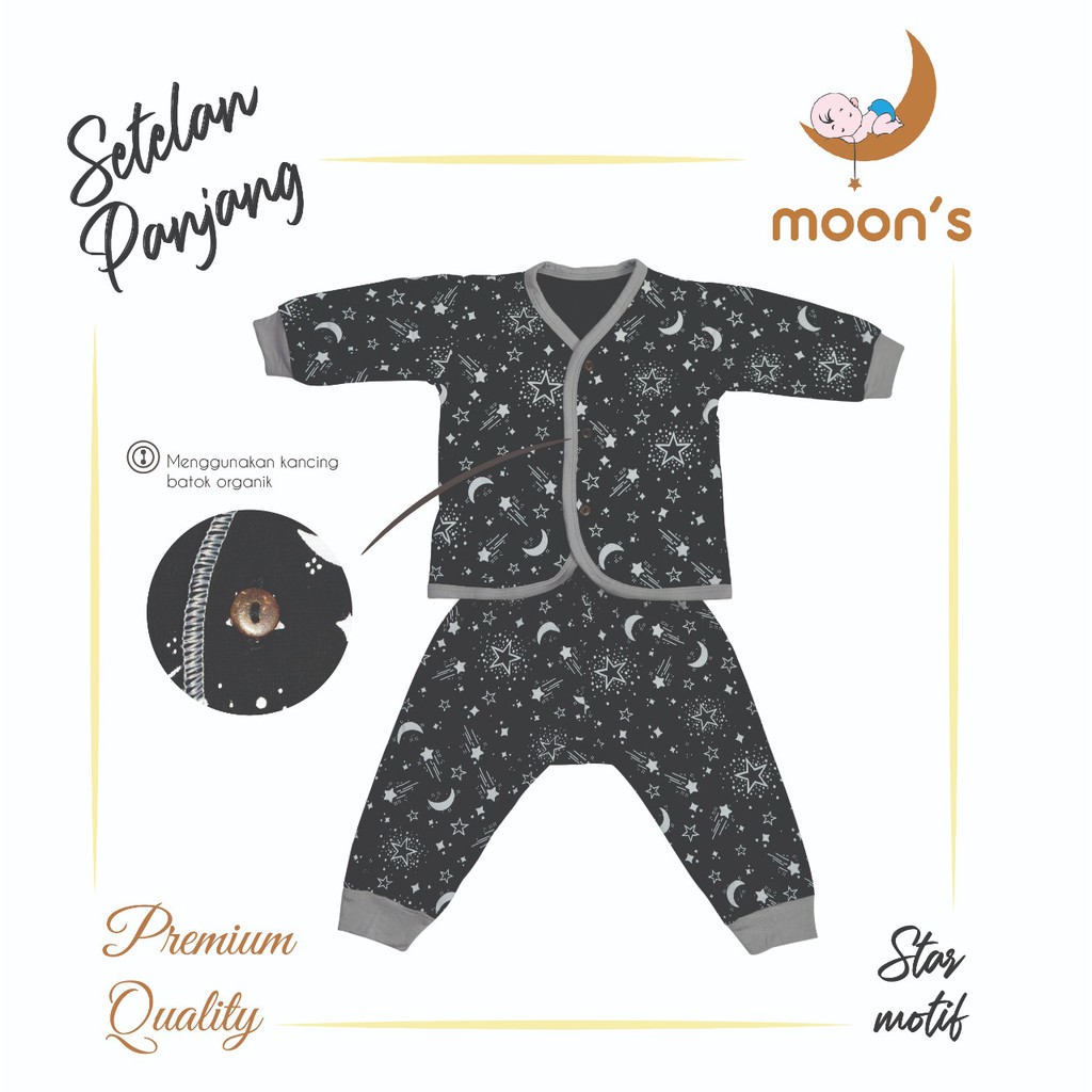 NEWBORN MOONS STELAN PANJANG PREMIUM BABYMOON STELAN BAJU BARU LAHIR NEWBORN BAJU BAYI BAJU PANJANG