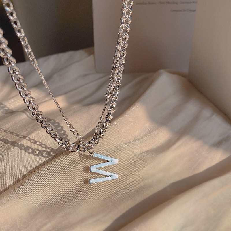 Kalung Rantai Klavikula Hias Liontin Huruf W Gaya Hip hop
