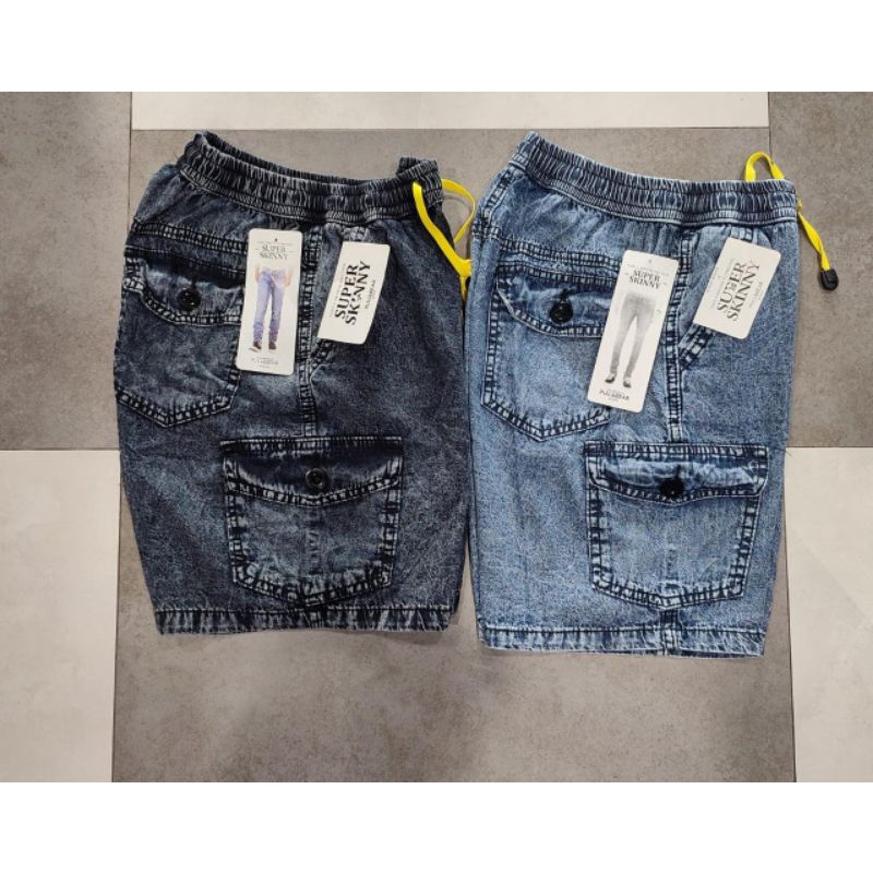 Celana jeans pendek pria celana cargo jeans denim street