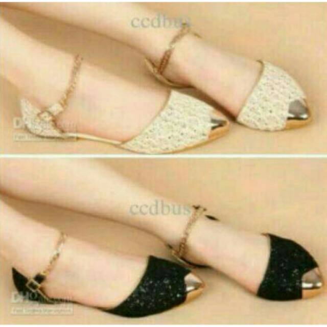 Flat shoes brukat tali rante