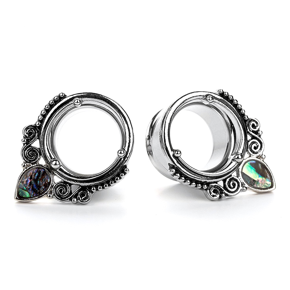 Hu Hu Hu Hu Hu Alat Bantu Pasang Kacamata♡ 1pc Anting Tindik Tunnel Kulit Kerang Abalone Bentuk Tetesan Air Untuk Wanita