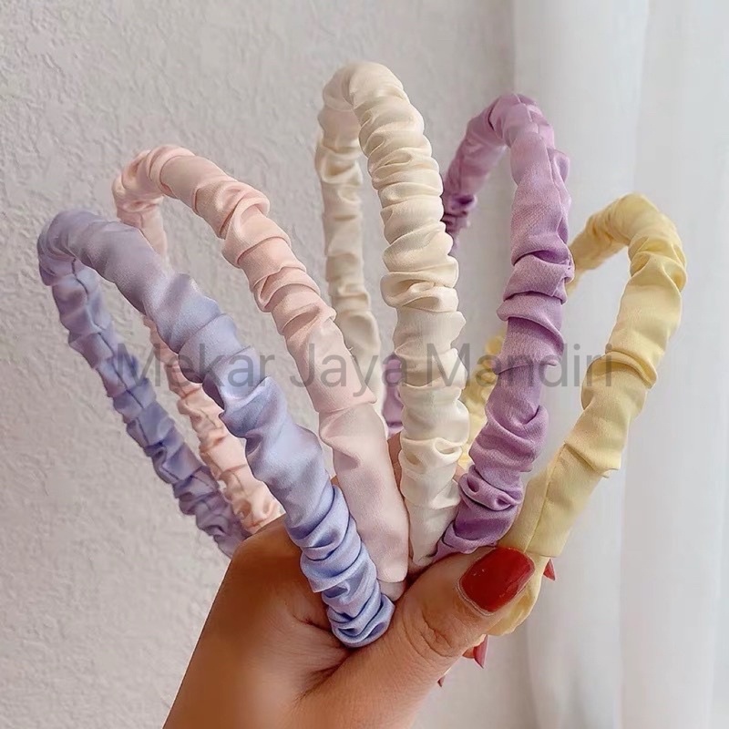 BANDO KOREA KERUT / BANDO SCRUNCHIE SATIN / HEADBAND KOREA FASHION / BENDO KOREA STYLE AKSESORIS RAMBUT WARNA PASTEL