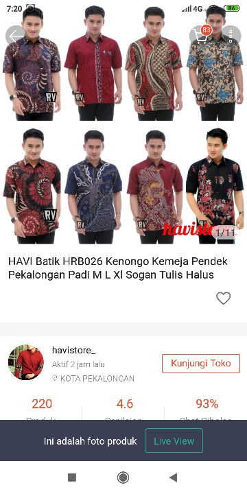 Havi Batik Hrb026 Kenongo Kemeja Pendek Pekalongan Padi M L Xl Sogan Tulis Halus Kemeja Batik