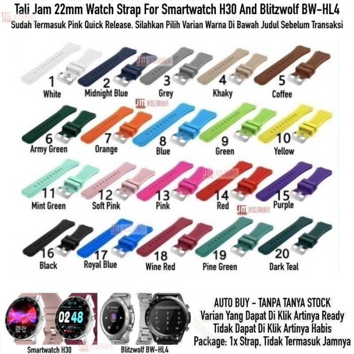 MS3 Strap Smartwatch H30 / Blitzwolf BW-HL4 - Tali Jam 22mm Rubber - 1 White