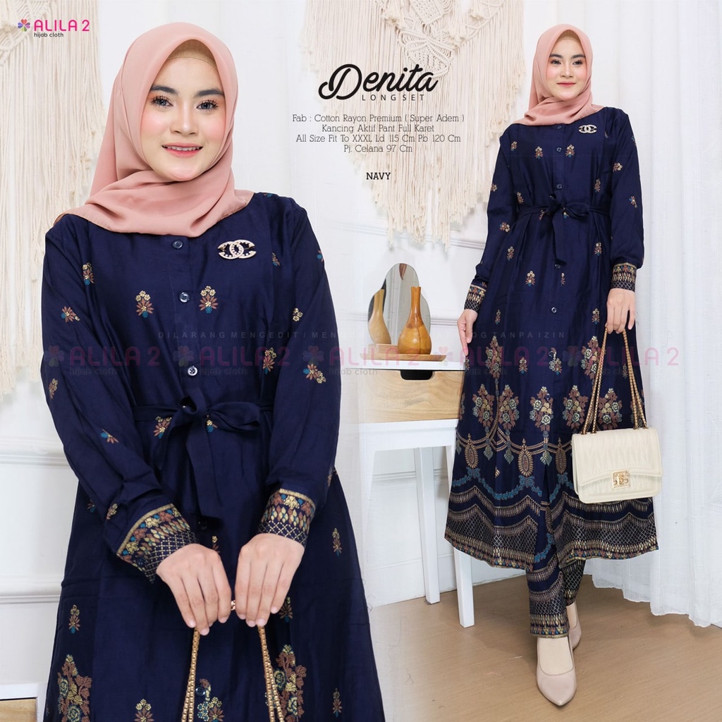 DENITA SET BY ALILA 2 / ATASAN WANITA WARNA PUTIH / TUNIK POLOS DENGAN MOTIF BUNGA BERBAHAN COTTON R