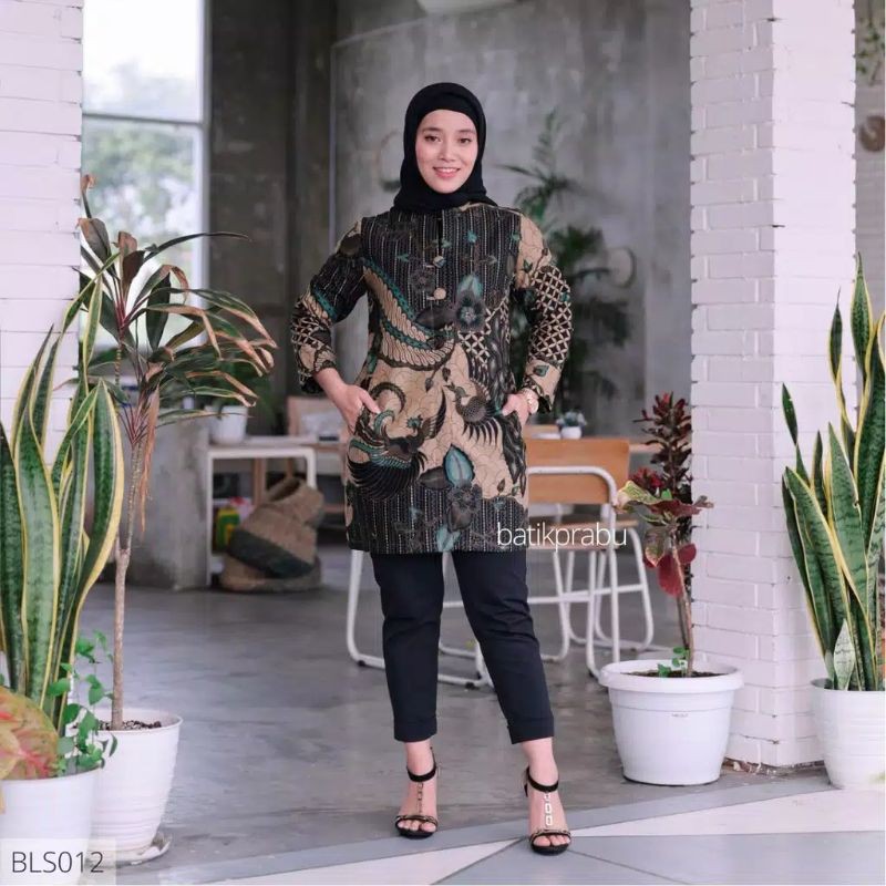 tey-17 Batik wanita ASJ SA HRB026 Kenongo Kemeja Tosca Pendek