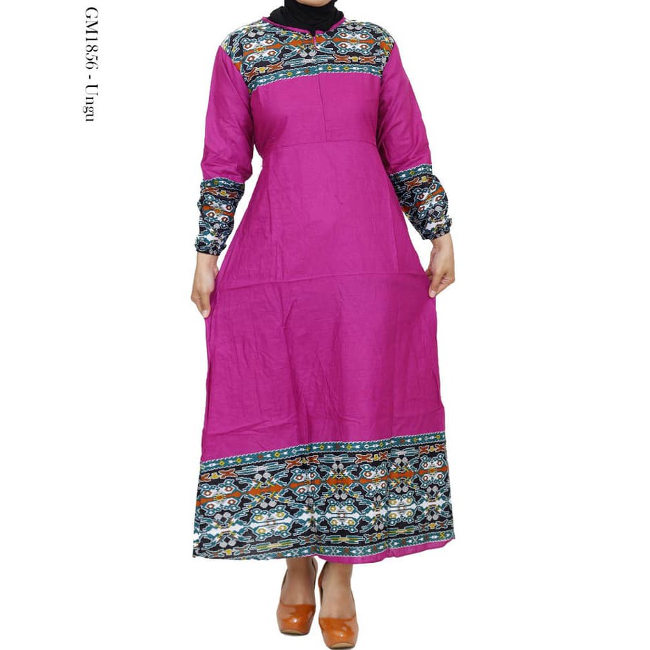 gamis katun polos kombinasi batik songket 1856