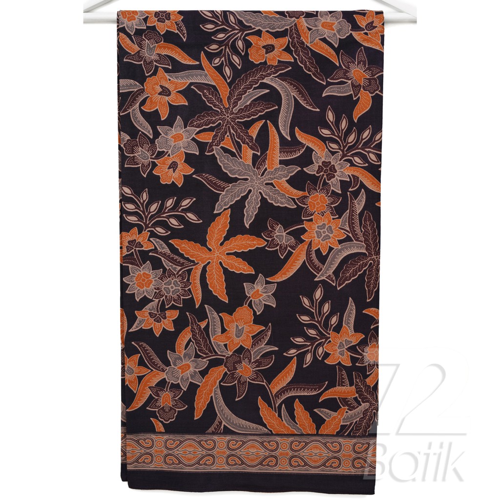 KAIN BATIK KATUN Premium Motif Kembang Setaman Warna Hitam Ireng Orange 722096 Cap 72 Jarik Jarit Samping Kebat Panjang Batik Katun Modern Premium Bahan Seragam Batik Pernikahan Kantor Keluarga Murah Kamen Jadi Batik Bali Lembaran