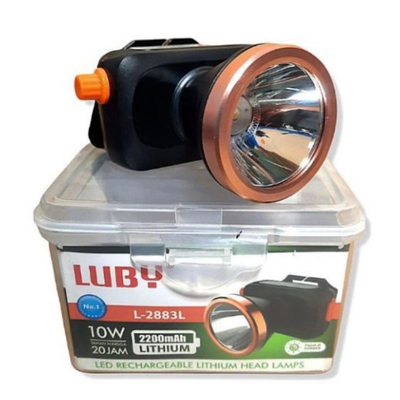 Senter Kepala LED Luby 10 Watt L-2875 Headlamp Putih Charger Free Reflektor Kabut