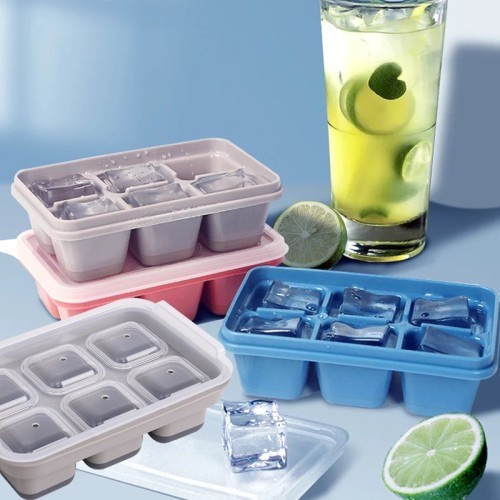 【GOGOMART】Ice Cube 6 Tray / Cetakan Es Batu Silikon Kulkas Tutup Besar 6 Sekat