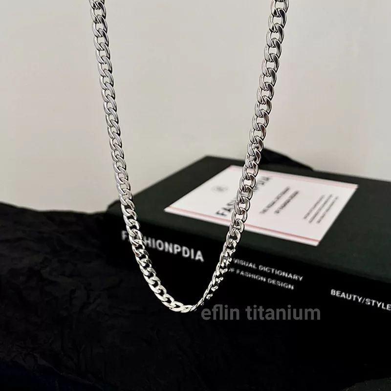 KALUNG PRIA TITANIUM RANTAI BAJA STAINLESS SILVER MODEL PUNK/KALUNG PRIA MACHO IMPORT