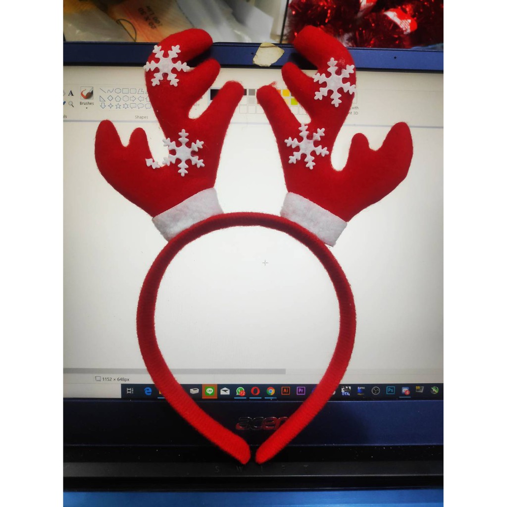 Bando Natal Polos Tanduk Rusa Merah Polos Bando Xmas Perayaan Pesta