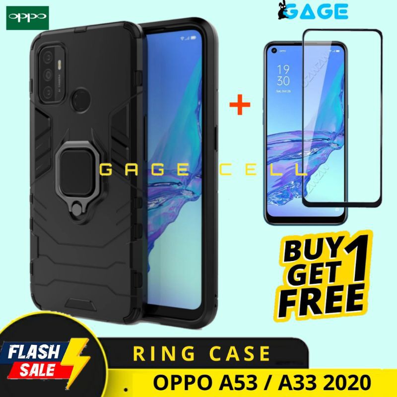 FREE TEMPERED GLASS FULL OPPO A53 A33 2020 HARDCASE CASE RING STAND ROBOT OPPO A53 A33 BACK COVER