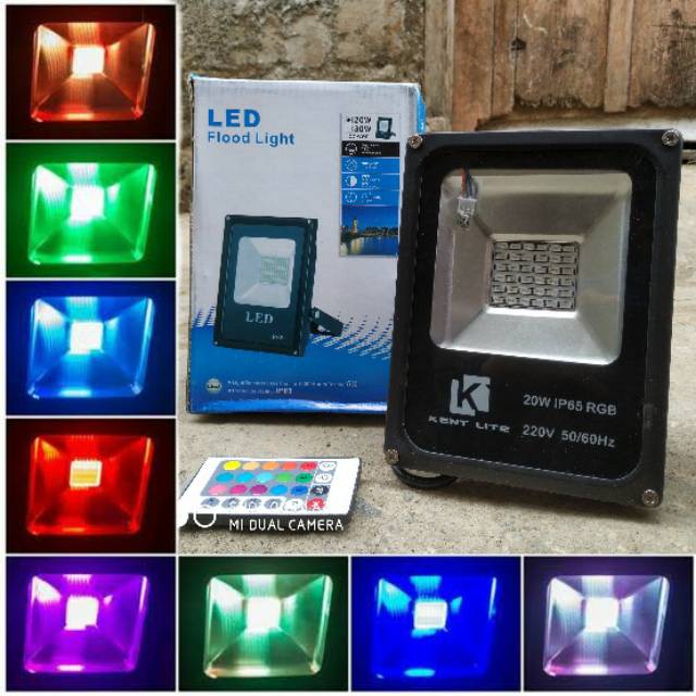 lampu sorot 20 watt RGB warna warni dengan remot