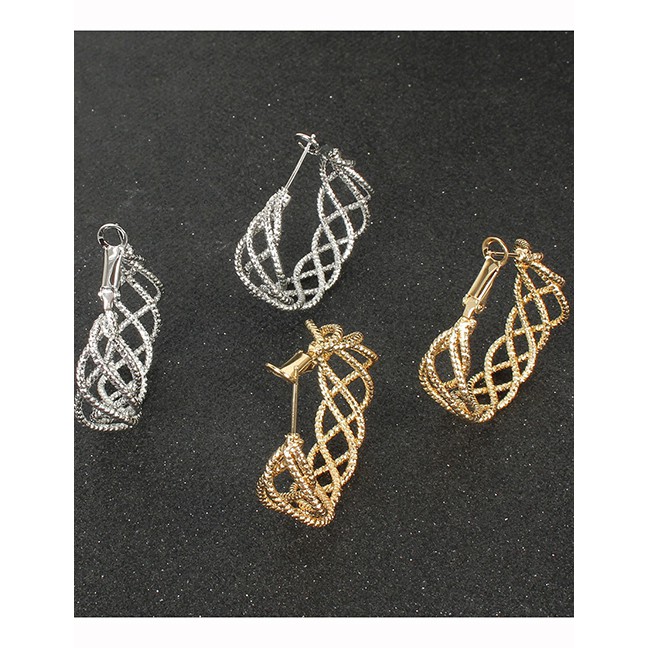 LRC Anting Hoops Fashion Color Hoop Woven Cross Multi-layer P48334