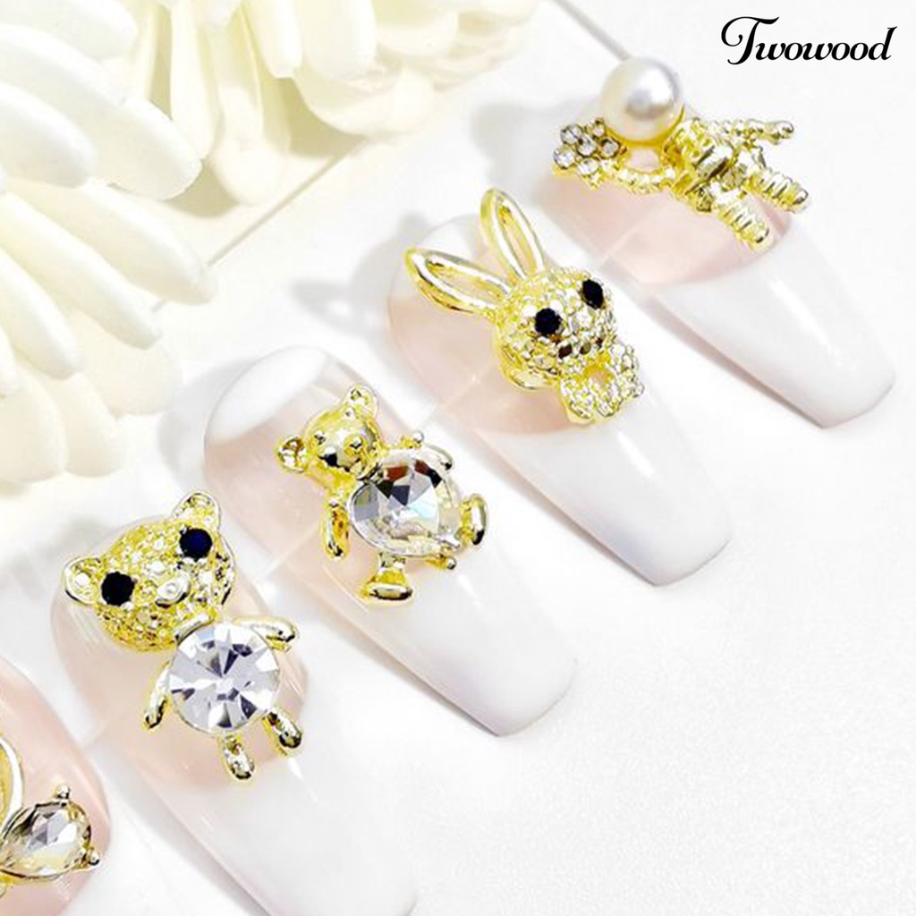 10 Pcs Perhiasan Nail Art Bahan Alloy Bentuk Beruang Untuk Wanita