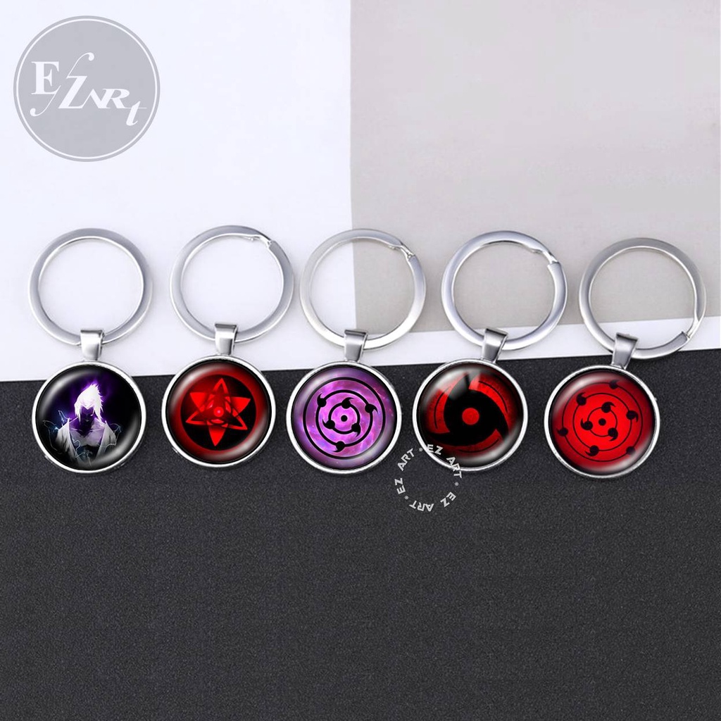 GANTUNGAN KUNCI GANCI NARUTO MATA SHARINGAN 3D RINEGAN EYE LIONTIN BULAT KACA CEMBUNG