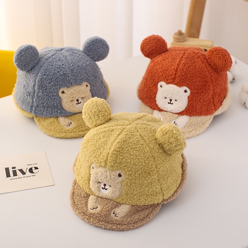 Topi Baseball Import Lipat Bahan Wol Lembut Model Beruang Bear Unisex