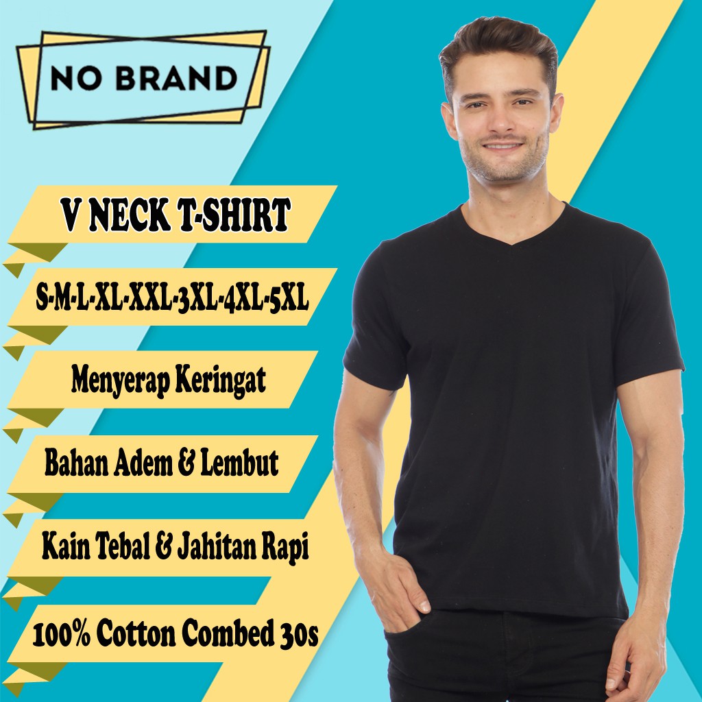 KAOS BAJU POLOS V NECK VNECK HITAM PUTIH DLL POLOS COWOK PRIA BIG SIZE JUMBO COTTON COMBED 30S MURAH