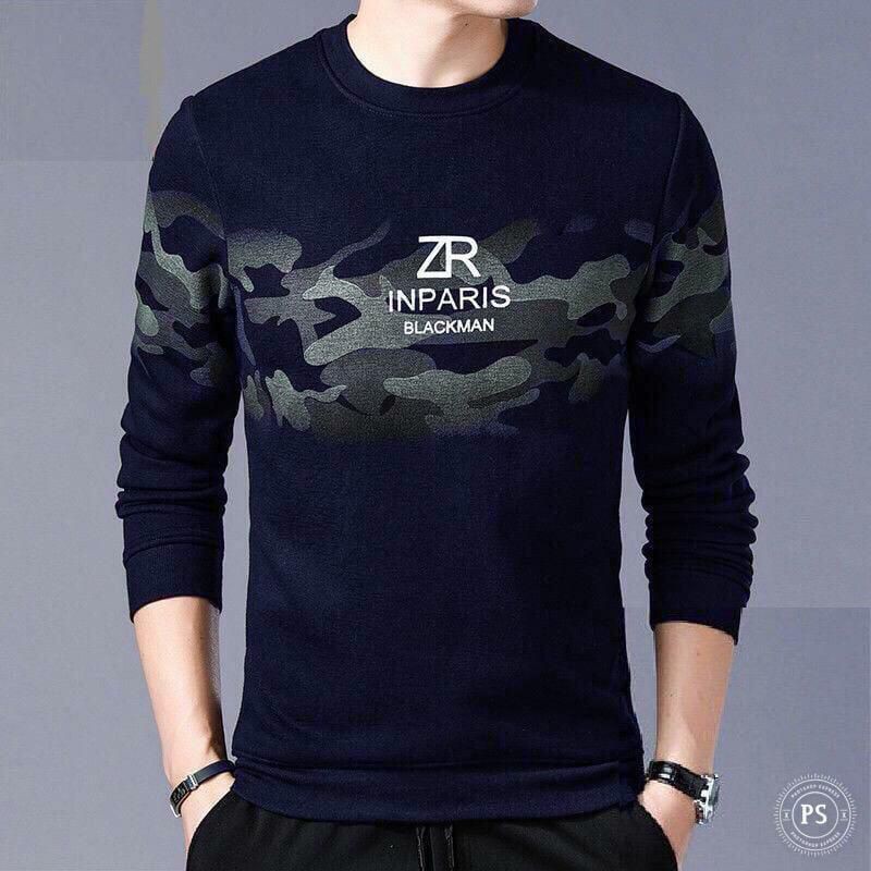 LUVfashion Kaos Model Sweater Black Man  Lengan Panjang (Pria) Motif Sablon