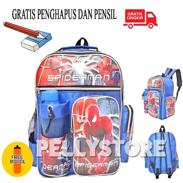 TAS SPIDERMAN GRATIS BOTOL PENSIL DAN PENGHAPUS TAS RANGSEL SEKOLAH SD TAS KARAKTER SPIDERMAN