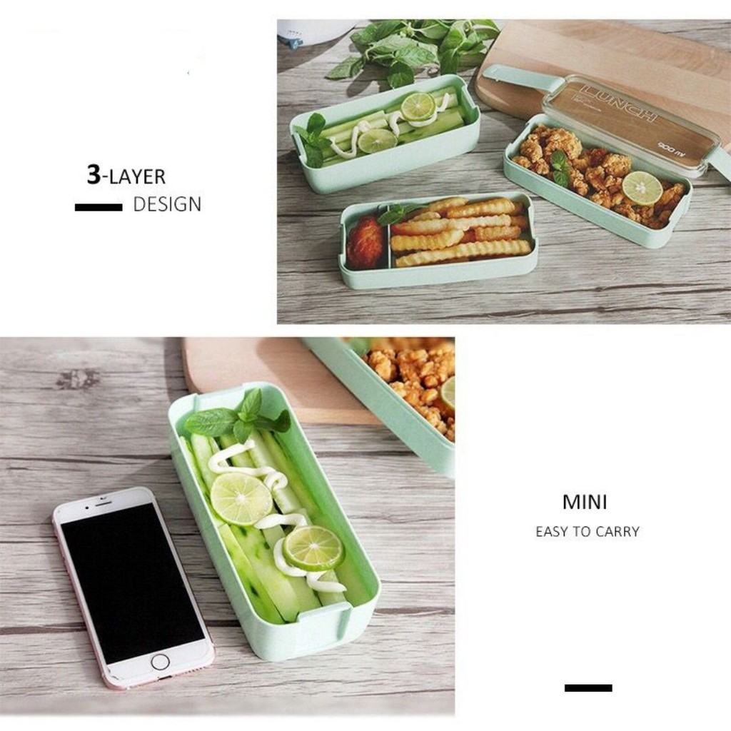 Kotak Makan 2 & 3 Susun Tingkat / wadah bekal makan susun / Lunchbox Susun 2 WHEAT STRAW 750 ML