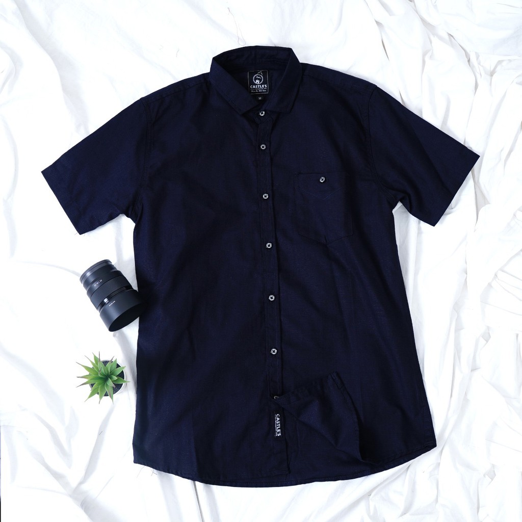 Babedo Kemeja Polos Navy Pria Casual Premium Lengan Pendek