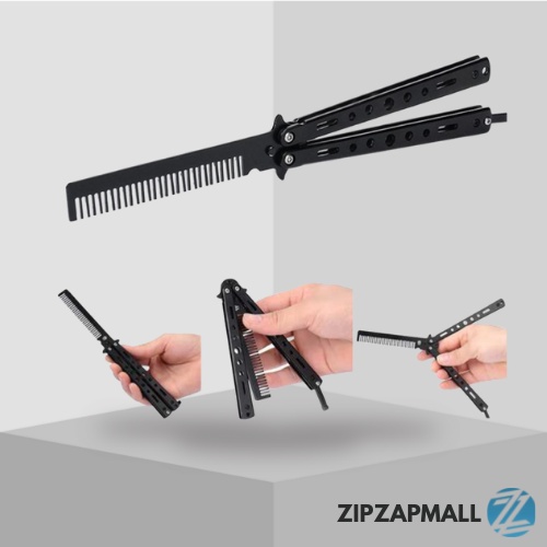 Sisir Besi Stainless Saku Lipat Rambut Keriting Rontok Salon Anak Pria Wanita Butterfly Balisong Ori