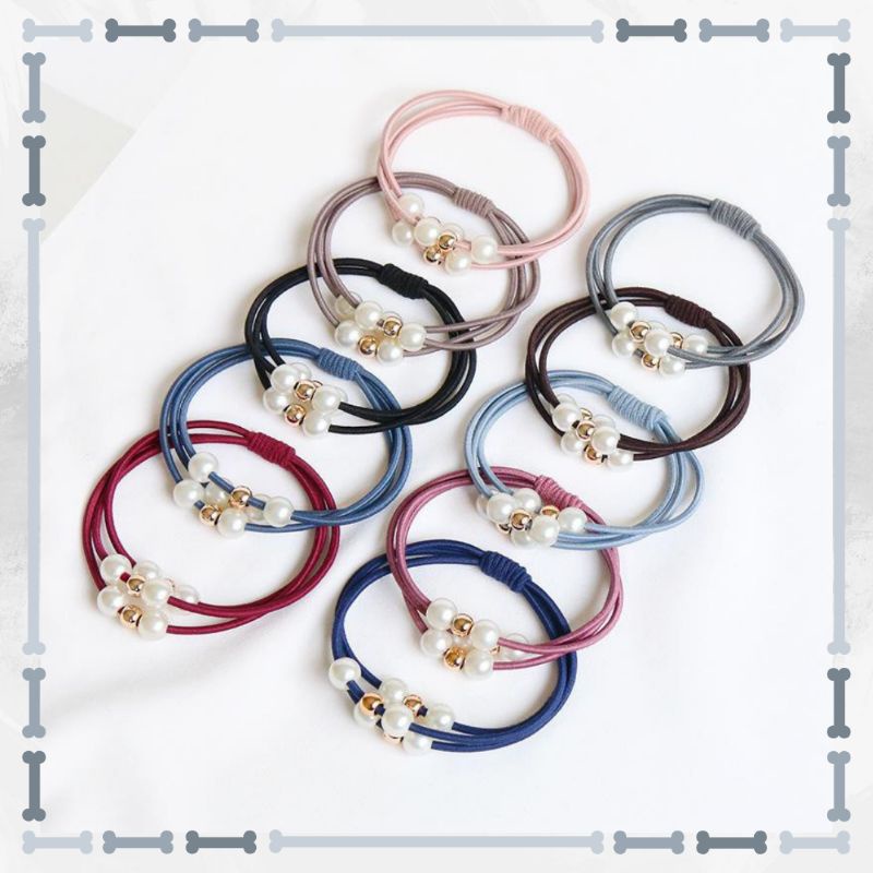 Ikat Rambut Mutiara Korea Warna Warni Cute / Gelang Mutiara Import