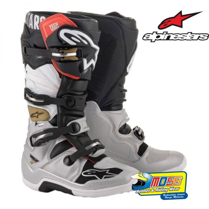 Sepatu Cross Alpinestar Tech 7 Black Silver White Gold Boots Original