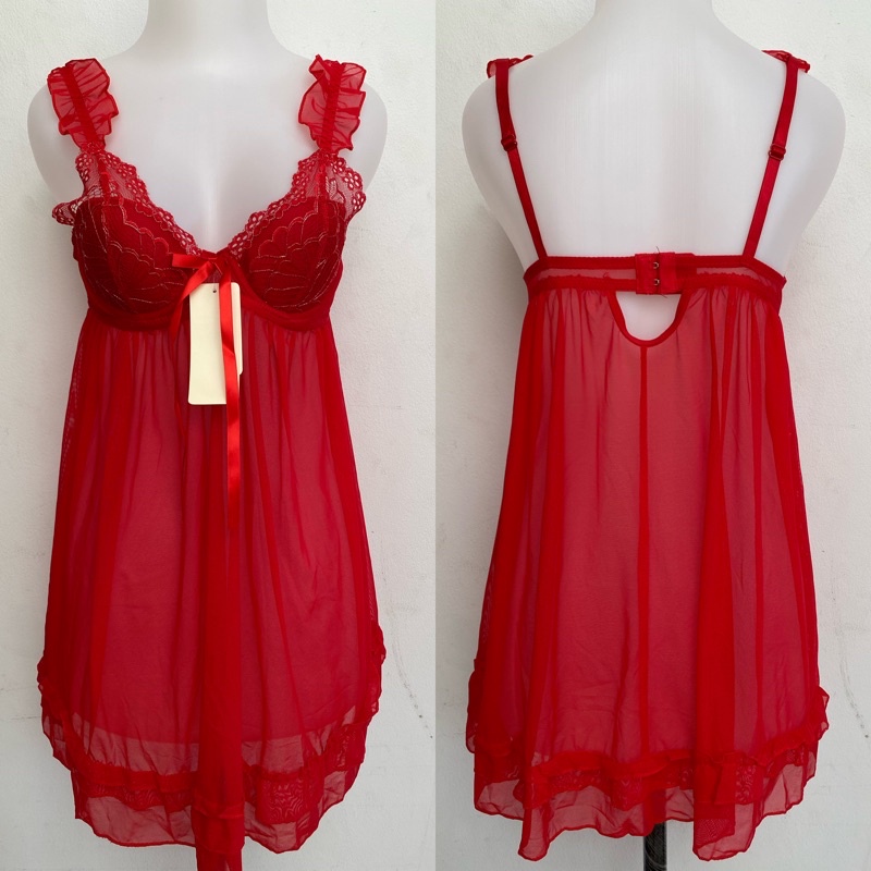 Lingerie sexy lingerie cup bra push up baju tidur sexy lingerie wanita / Sleepwear lingerie baju sexy wanita 93-Merah