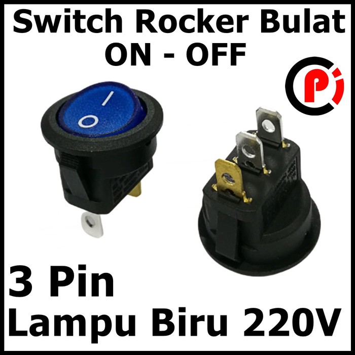 Rocker Switch ON OFF Bulat Round 3 Pin Indikator 220V Lampu Biru