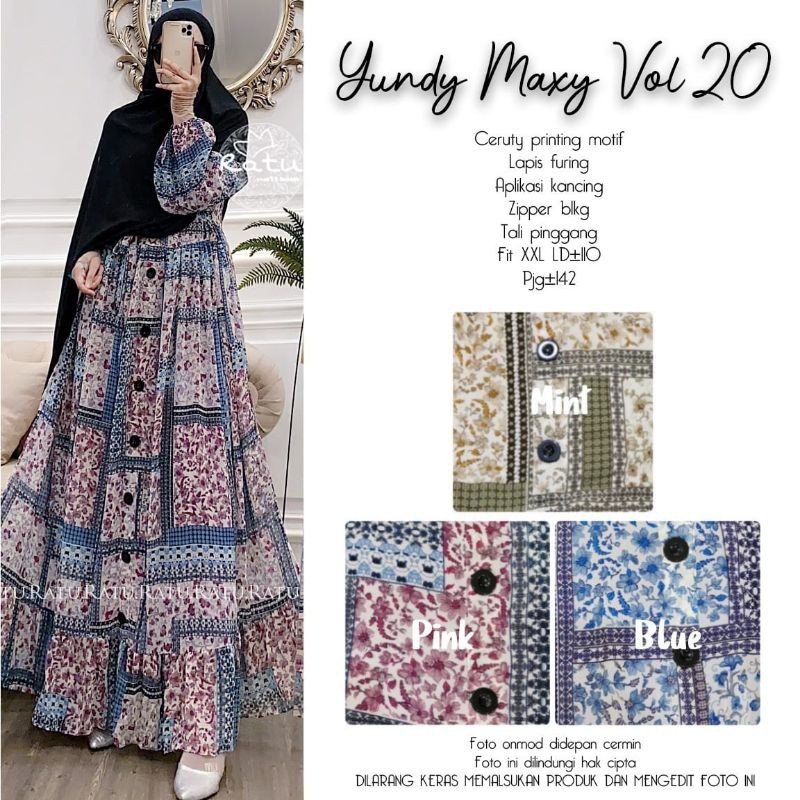 YUNDY MAXY POL 20 ORI RATU//BAHAN CERUTY PRINTING MOTIF