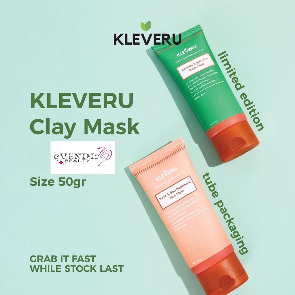 MASKERWAJAH /KLEVERU Centella and Spirulina Green Mask &amp; Rose and Sea Buckthorn Pink Mask