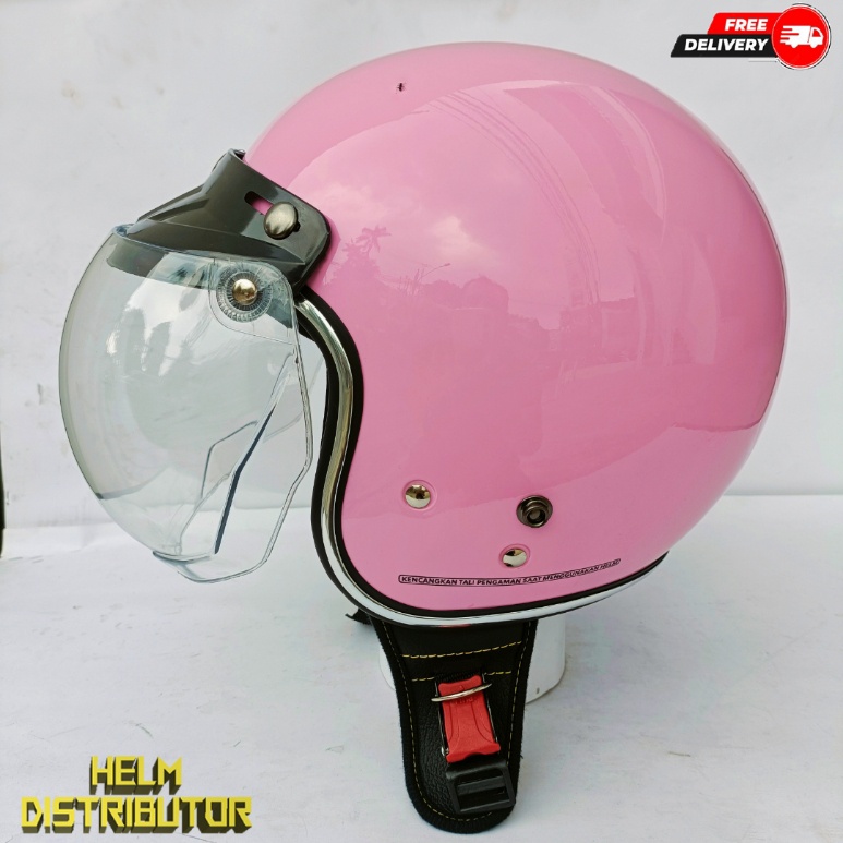 HELM BOGO RETRO KUALITAS PREMIUM LIS CHROME KACA DATAR/CEMBUNG FULL LEHER SNI DEWASA PRIA WANITA (COD)