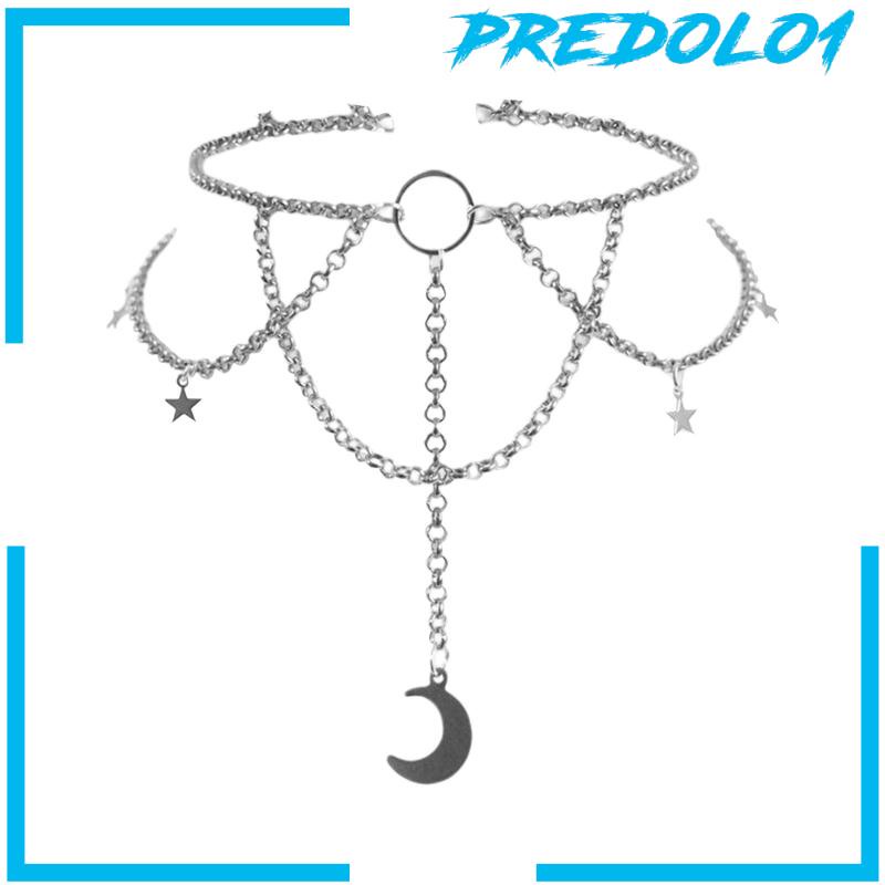 (Predolo1) Kalung Choker Rantai Pendan Bulan + Bintang Gaya Punk Gotik Untuk Wanita