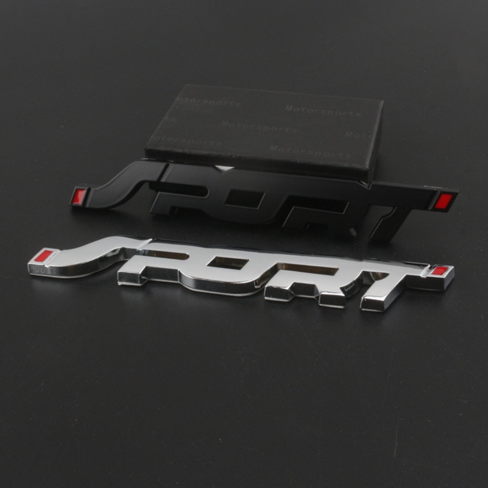 Stiker Emblem / Badge Tulisan Sport 3D Bahan Metal Warna Krom Hitam Untuk Bagasi Mobil